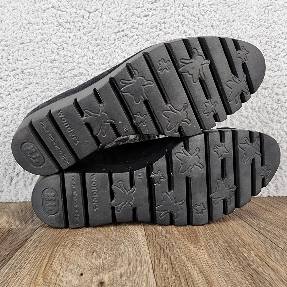 Wonders Women Black Suede Tassel Wedge Loafer Shoes Size‎ 38 EU US 7.5
